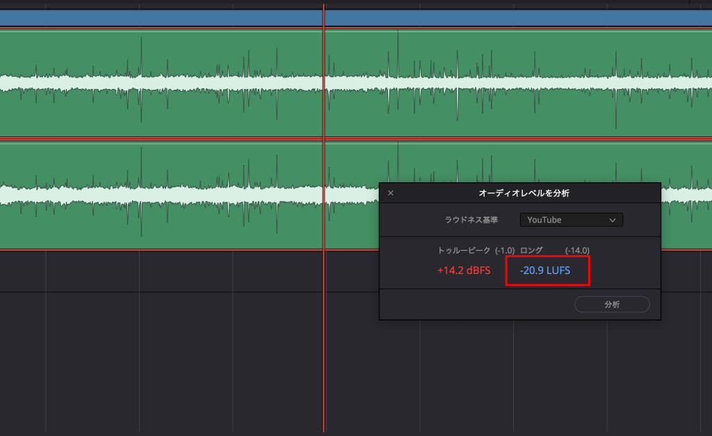 Davinci Resolve オーディオレベル分析2
